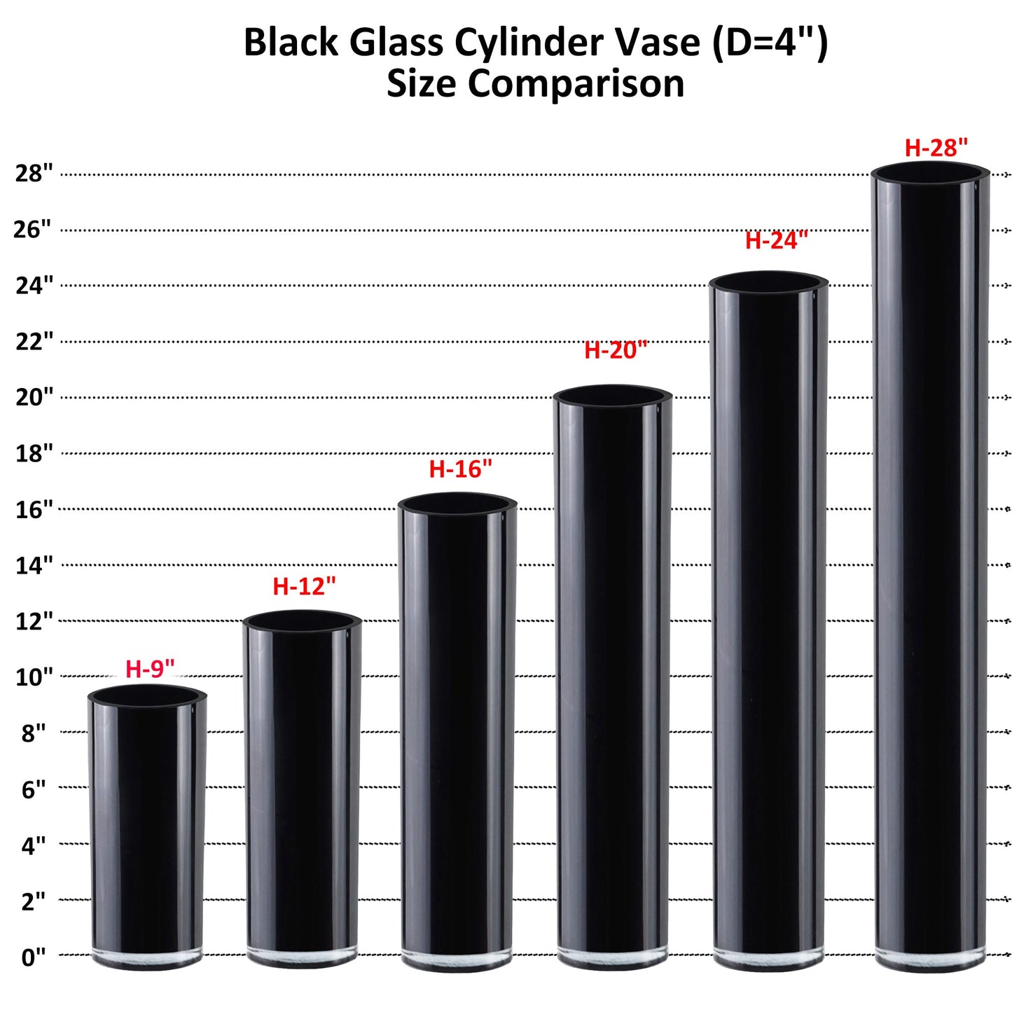 6 PCS Black Glass Cylinder Vase D-4" H-20"