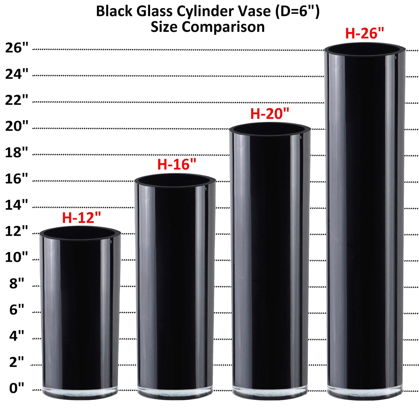 4 PCS Black Glass Cylinder Vase D-6" H-26"