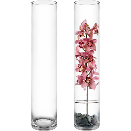 6 PCS Clear Glass Cylinder Vase D-5" H-28"
